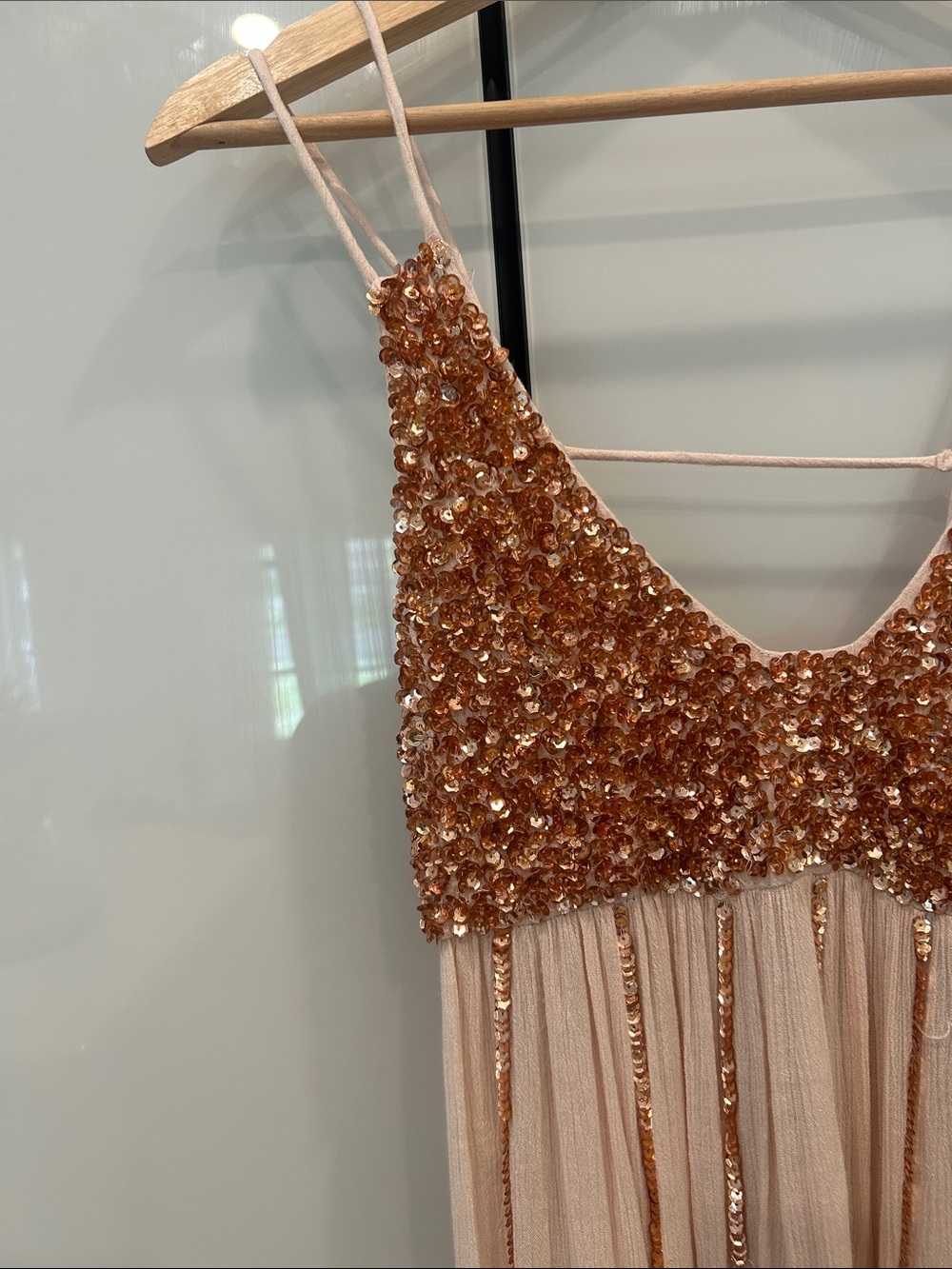 Free People Rose Gold Sequin Spaghetti Strap Dress